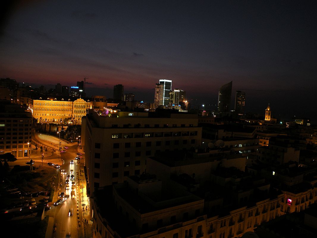 Beirut 49 Night View of Riad El Solh Square, Grand Serail, Holiday Inn, Platinum Tower, Marina Tower, Four Seasons Hotel From Downtown 